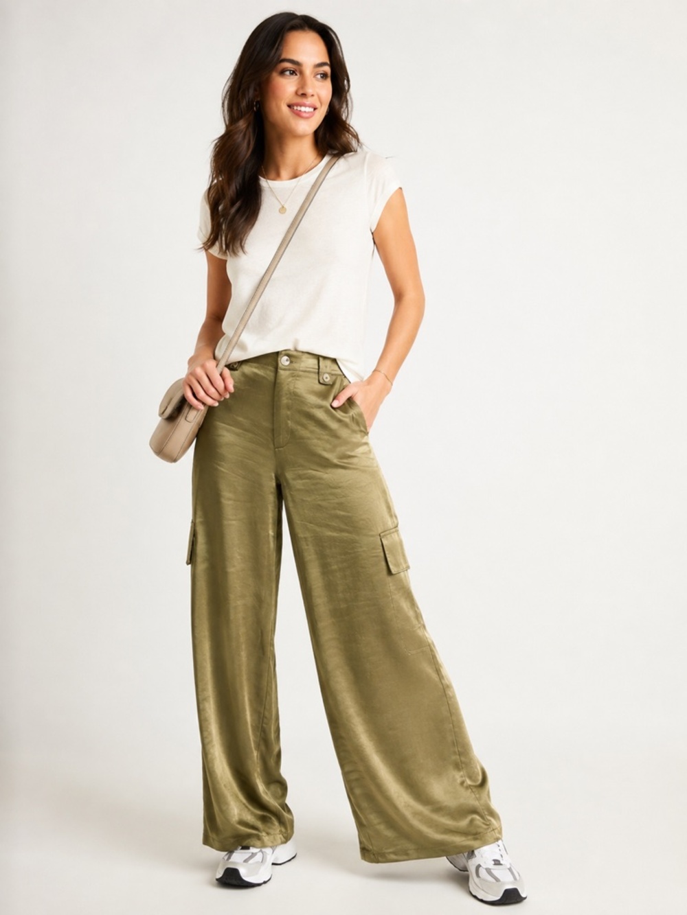 NWT - Astrid Wide Leg Satin Cargo Pants - SzS - Picture 4 of 11